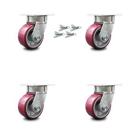 4 Inch Kingpinless Poly on Aluminum Wheel Swivel Caster Set with Swivel Locks